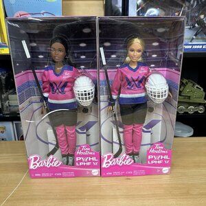 Lot Of 2 Barbie Tim Hortons 2025 PWHL Hockey Player Doll Canada Blonde Brunette